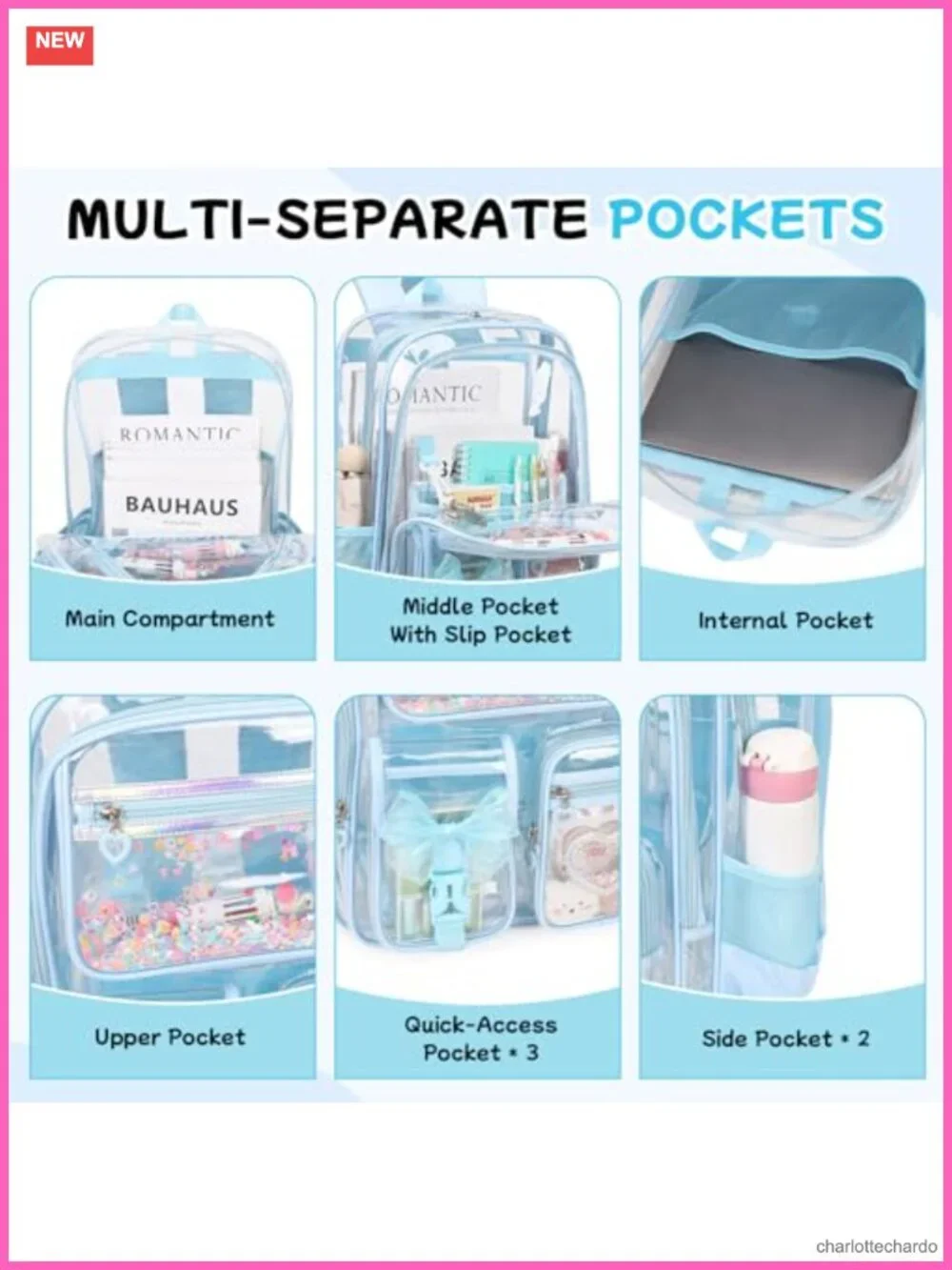 Clear Backpack for Girls, Heavy Duty Transparent Bookbag for Stadium Events &